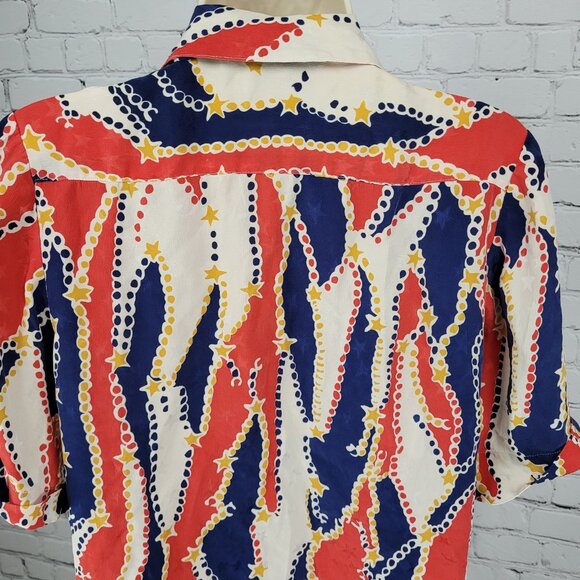 VTG Francesca Of Damon Starington Multicolor 100% Silk Stars Buttoned Top Size 6 - Picture 7 of 11